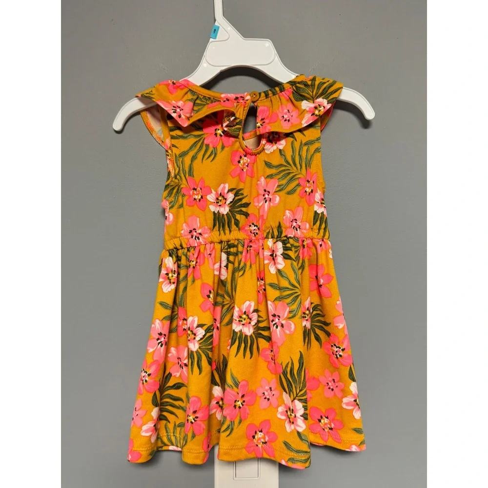 Little Lass Baby Girl Mustard Yellow Pink Floral Ruffle Dress 12M Sleeveless